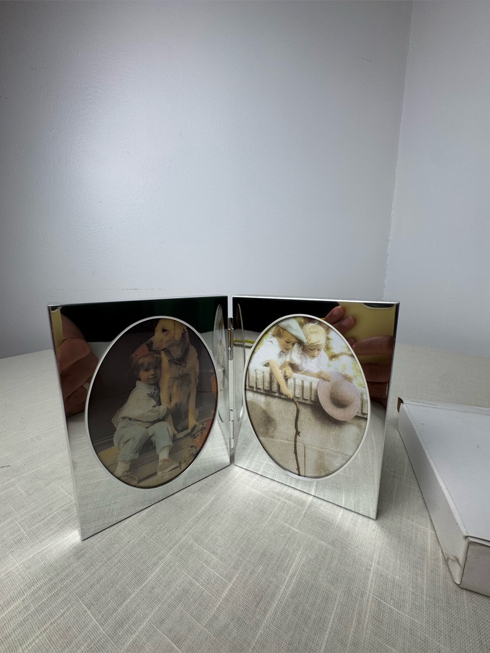 Double Oval Silver Photo Frame - Foldable Desk Frame